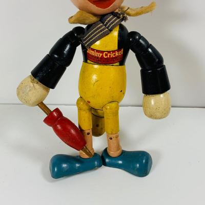 LOT 332: Vintage Disney Characters, Wooden Mickey Mouse and Jiminy Cricket and Ceramic Donald Duck