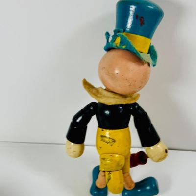 LOT 332: Vintage Disney Characters, Wooden Mickey Mouse and Jiminy Cricket and Ceramic Donald Duck