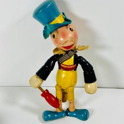 LOT 332: Vintage Disney Characters, Wooden Mickey Mouse and Jiminy Cricket and Ceramic Donald Duck