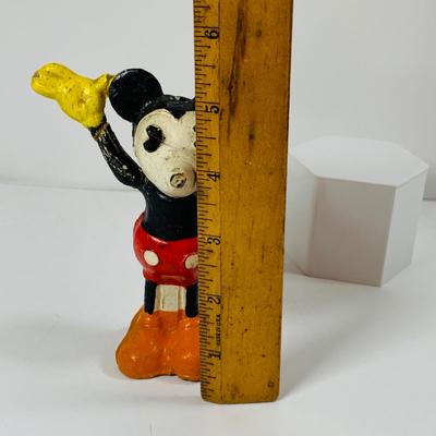 LOT 332: Vintage Disney Characters, Wooden Mickey Mouse and Jiminy Cricket and Ceramic Donald Duck