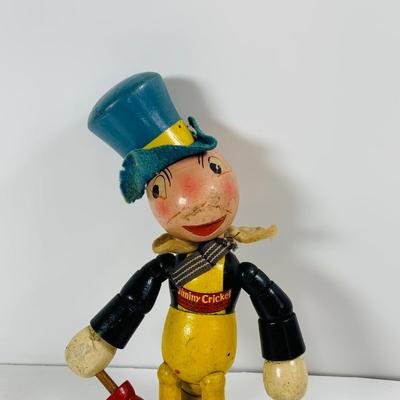LOT 332: Vintage Disney Characters, Wooden Mickey Mouse and Jiminy Cricket and Ceramic Donald Duck