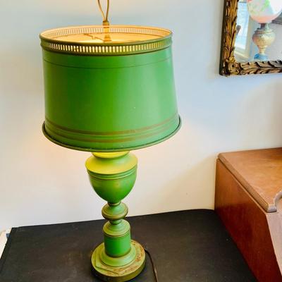 LOT 337: Vintage Green Metal Tolware Table Lamp