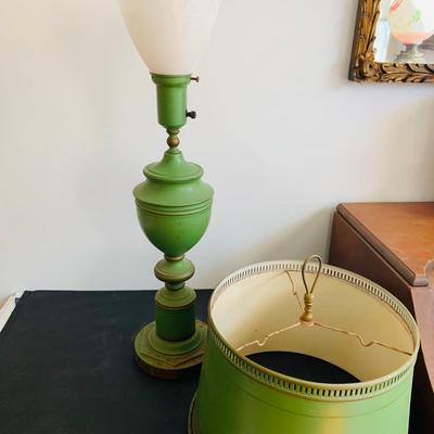 LOT 337: Vintage Green Metal Tolware Table Lamp