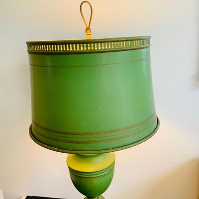LOT 337: Vintage Green Metal Tolware Table Lamp