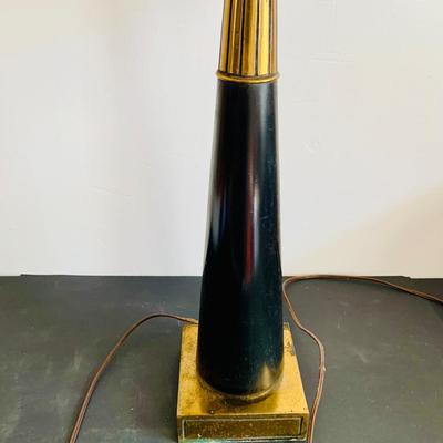 LOT 340: Mid Centry Stiffel Black and Gold Table Lamp with Gold Shade