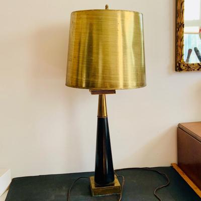 LOT 340: Mid Centry Stiffel Black and Gold Table Lamp with Gold Shade