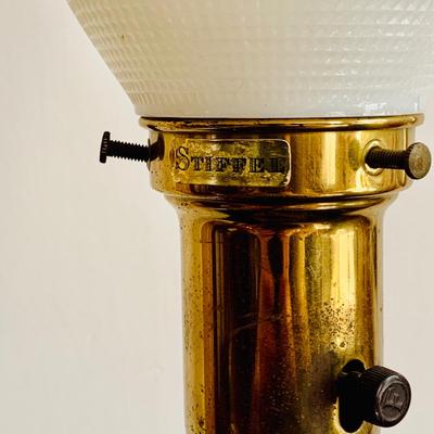 LOT 340: Mid Centry Stiffel Black and Gold Table Lamp with Gold Shade