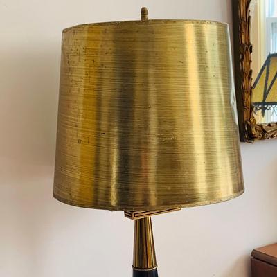 LOT 340: Mid Centry Stiffel Black and Gold Table Lamp with Gold Shade