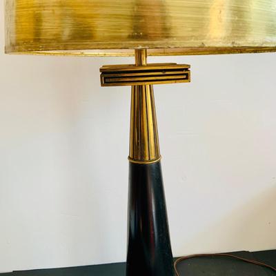LOT 340: Mid Centry Stiffel Black and Gold Table Lamp with Gold Shade