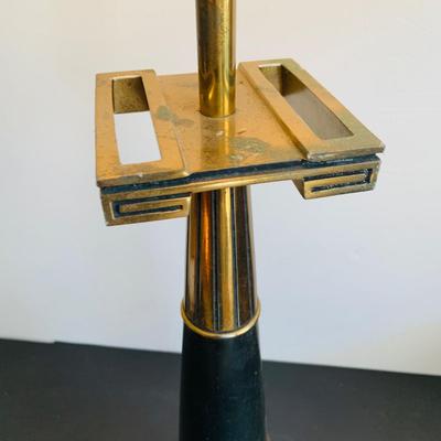 LOT 340: Mid Centry Stiffel Black and Gold Table Lamp with Gold Shade