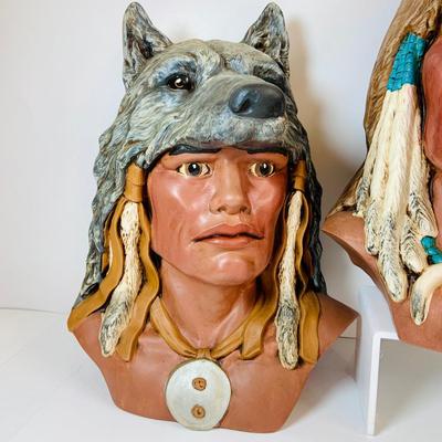 LOT 341: Ceramic Mold Native American Busts - "Proud Wolf" and "Grizzly Spirit"