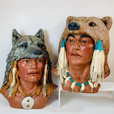 LOT 341: Ceramic Mold Native American Busts - "Proud Wolf" and "Grizzly Spirit"