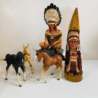 LOT 344: Western Collection Including Old West Visions Native Ameican Figurines and Napco Ceramic Horses