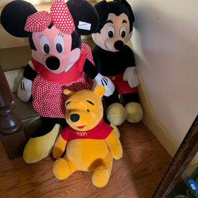 LOT 346: Extra Large Disney Plushes Mickey and Minnie Mouse and Winnie the Pooh
