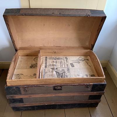 LOT 347: Antique Victorian Steamer Trunk with Dome Top and Inner Tray