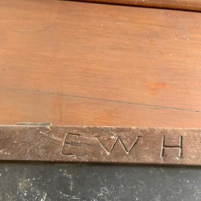 LOT 349: Antique/Vintage Wood and Cast Iron Student's Desk with attached Shelf and Chair and Slate Chalkboard