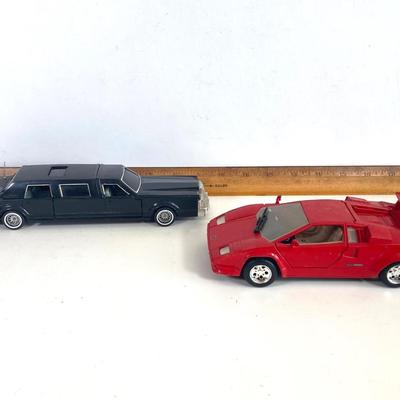 LOT 356: Vintage Die Cast Toy Cars - Lamborghini, Lincoln Limousine, School Bus and Sheriff's Dept. Bus