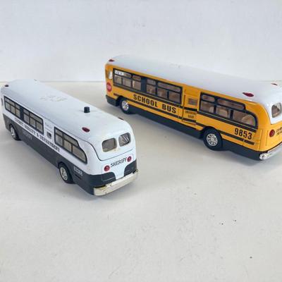 LOT 356: Vintage Die Cast Toy Cars - Lamborghini, Lincoln Limousine, School Bus and Sheriff's Dept. Bus