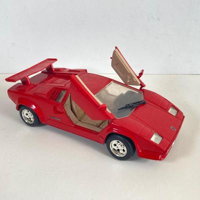 LOT 356: Vintage Die Cast Toy Cars - Lamborghini, Lincoln Limousine, School Bus and Sheriff's Dept. Bus