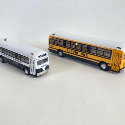 LOT 356: Vintage Die Cast Toy Cars - Lamborghini, Lincoln Limousine, School Bus and Sheriff's Dept. Bus