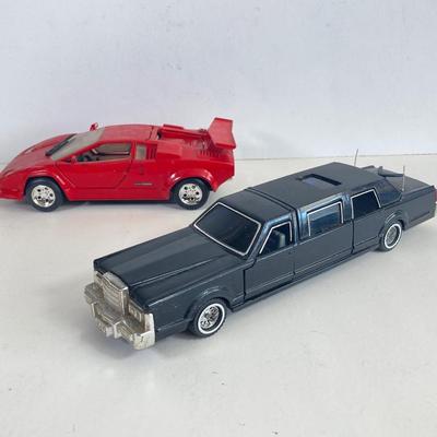 LOT 356: Vintage Die Cast Toy Cars - Lamborghini, Lincoln Limousine, School Bus and Sheriff's Dept. Bus