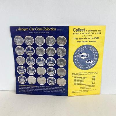 LOT 359: Antique Car Collection - Plastic Toy Cars, Sunoco Car Coins and Ceramic 1913 Chevrolet