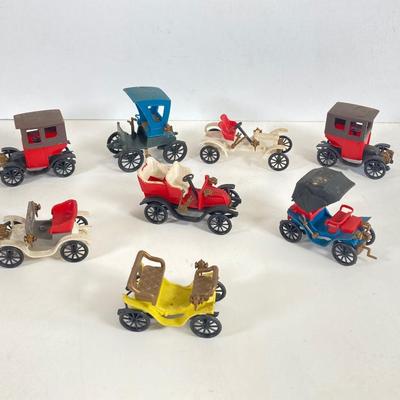 LOT 359: Antique Car Collection - Plastic Toy Cars, Sunoco Car Coins and Ceramic 1913 Chevrolet