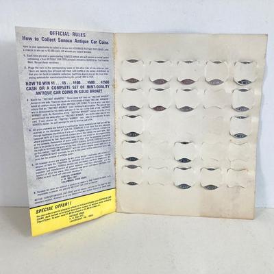 LOT 359: Antique Car Collection - Plastic Toy Cars, Sunoco Car Coins and Ceramic 1913 Chevrolet