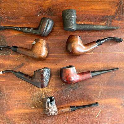LOT 362: Collection of Nine Vintage / Carved Pipes with Paladin Pipe Tobacco Canister