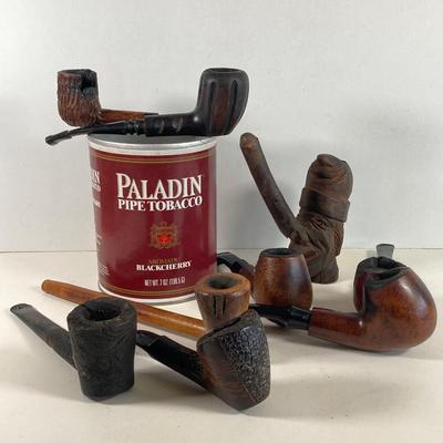 LOT 362: Collection of Nine Vintage / Carved Pipes with Paladin Pipe Tobacco Canister