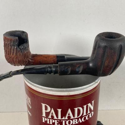 LOT 362: Collection of Nine Vintage / Carved Pipes with Paladin Pipe Tobacco Canister