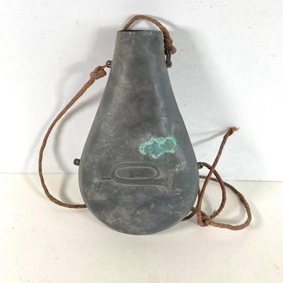 LOT 363: Antique / Vintage Hunting Dog Black Powder Leather Pouch Flask and Public Property Powder Flask