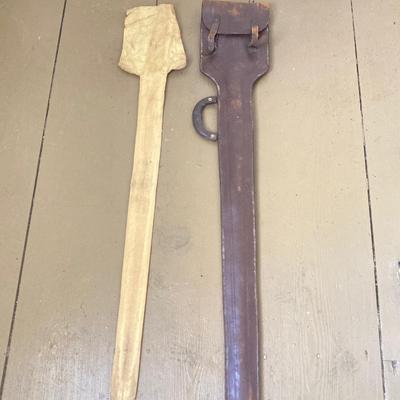 LOT 364: Vintage In Hoc Signo Vinces Monogramed Sword with Sheath, Leather Carrying Case and Protective Cloth