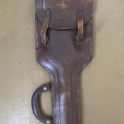 LOT 364: Vintage In Hoc Signo Vinces Monogramed Sword with Sheath, Leather Carrying Case and Protective Cloth