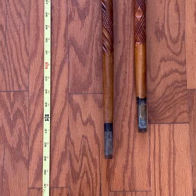 LOT 367: Vintage Ornately Carved Wood Canes with Brass Handles