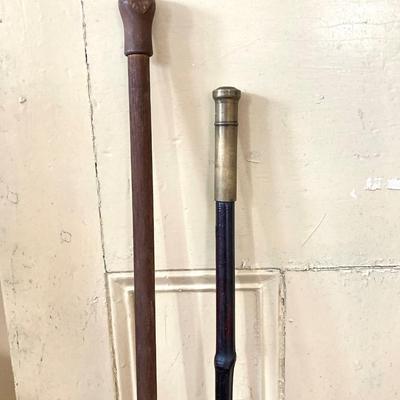 LOT 369: Four Vintage Wooden Walking Sticks