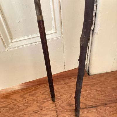 LOT 369: Four Vintage Wooden Walking Sticks