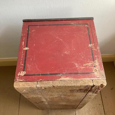 LOT 377: Vintage Painted Red Wooden Storage Box