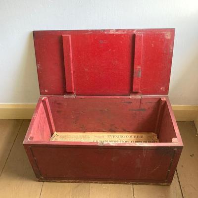 LOT 377: Vintage Painted Red Wooden Storage Box