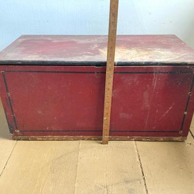 LOT 377: Vintage Painted Red Wooden Storage Box