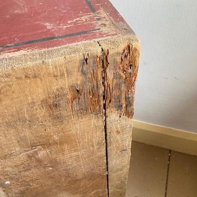 LOT 377: Vintage Painted Red Wooden Storage Box