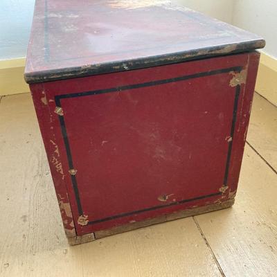 LOT 377: Vintage Painted Red Wooden Storage Box