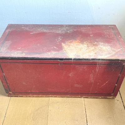 LOT 377: Vintage Painted Red Wooden Storage Box