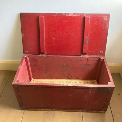 LOT 377: Vintage Painted Red Wooden Storage Box