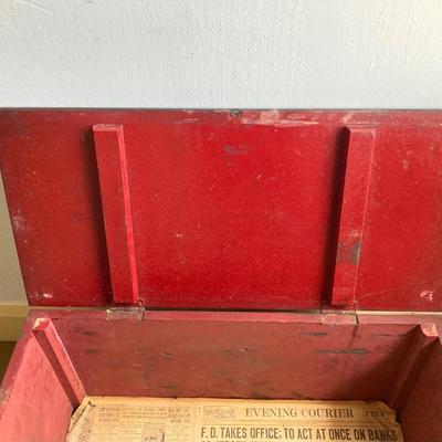 LOT 377: Vintage Painted Red Wooden Storage Box
