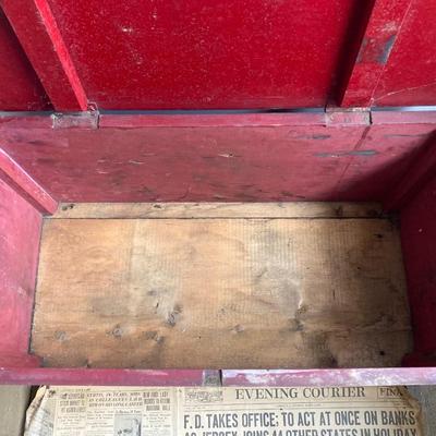 LOT 377: Vintage Painted Red Wooden Storage Box