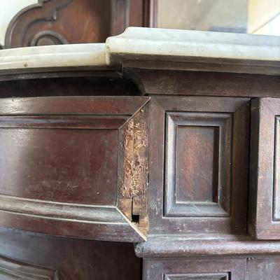 LOT 381: Antique Carved Wood & Marble Sideboard