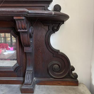 LOT 381: Antique Carved Wood & Marble Sideboard