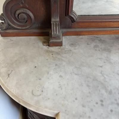LOT 381: Antique Carved Wood & Marble Sideboard