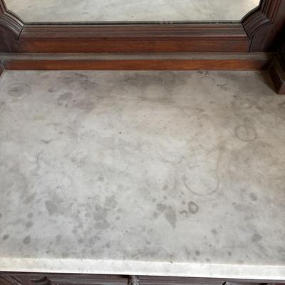 LOT 381: Antique Carved Wood & Marble Sideboard